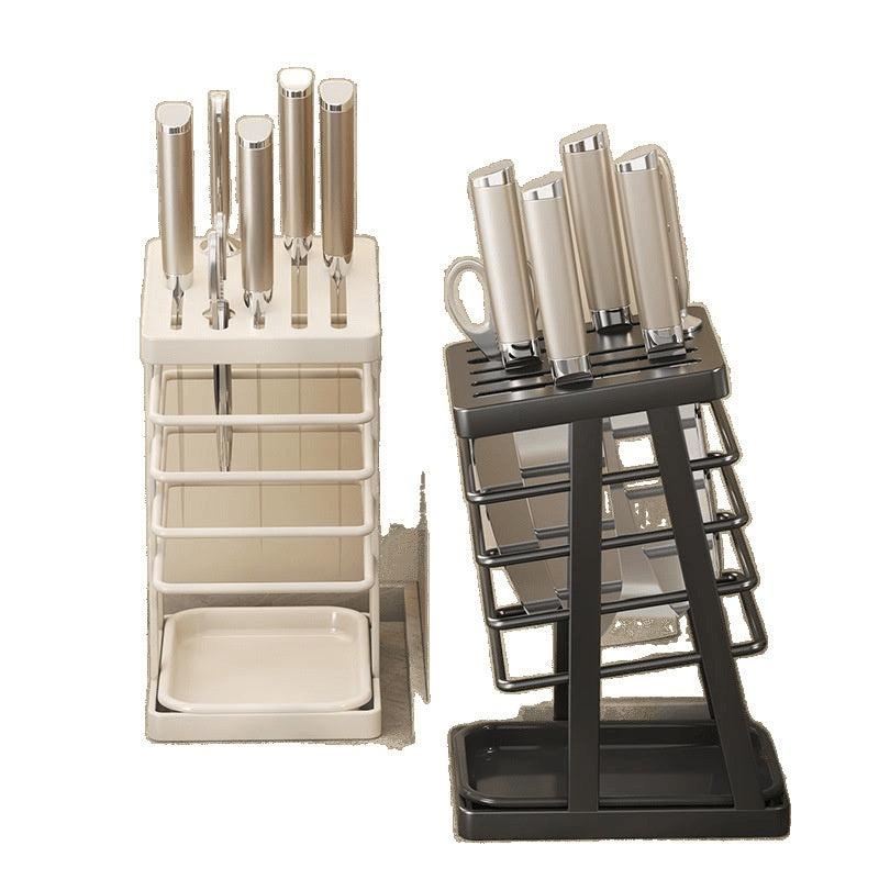 Portable Kitchen Knife Storage Rack with Water Tray - Multi-Color Nordic Style