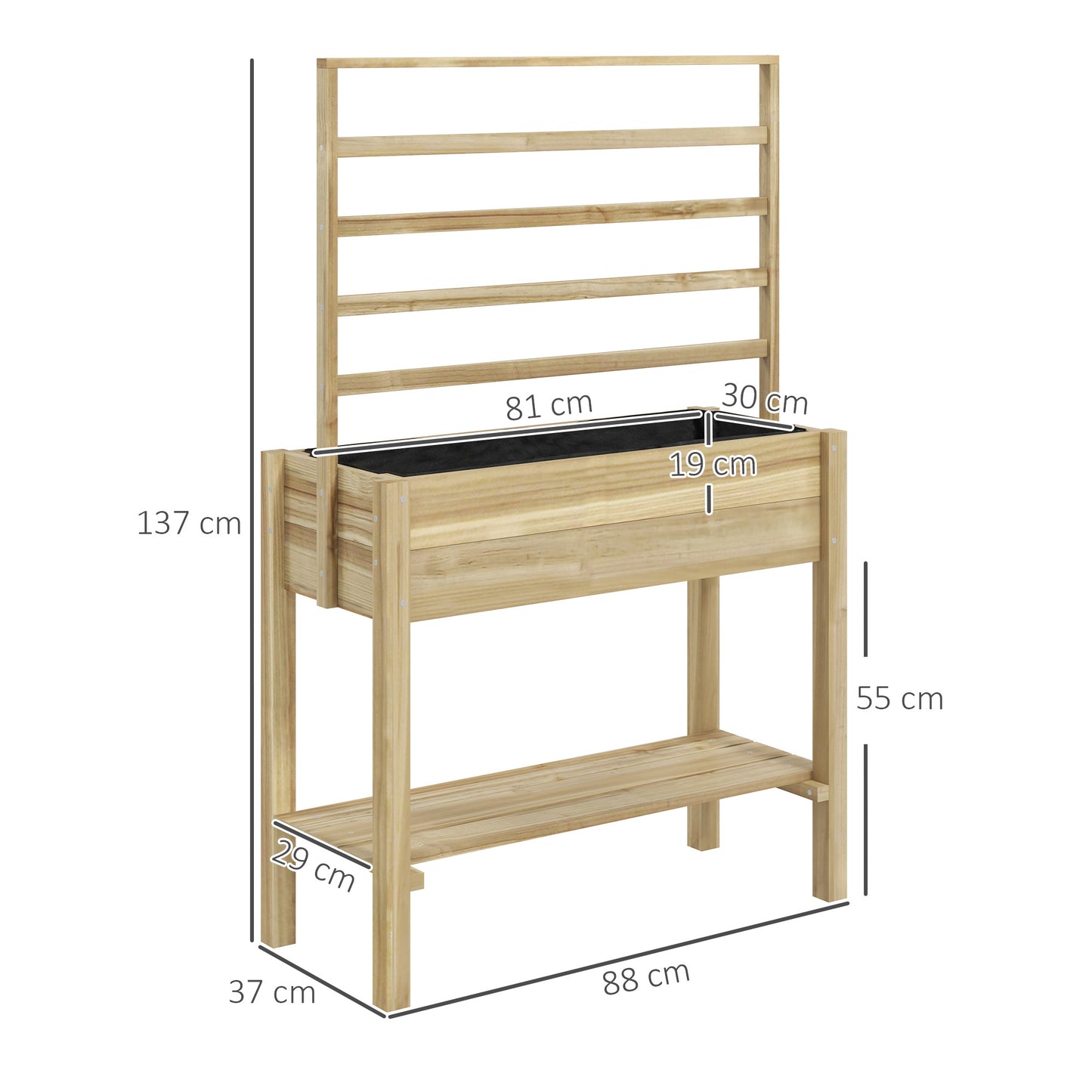 Wooden Raised Garden Bed with Trellis and Storage Shelf - Outdoor Planter Box