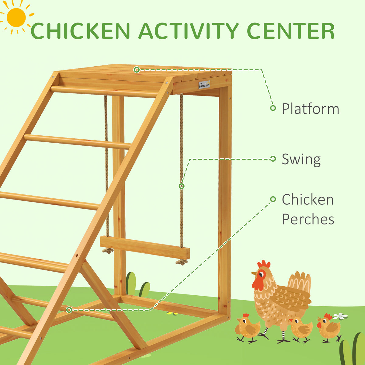 Chicken Activity Play Set with Perches & Ladder - Yellow, 1040x495x140mm