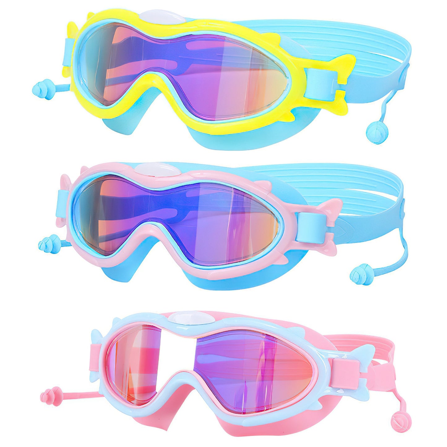 Kids Swim Goggles with Ear Plugs - UV Protection, Anti-Fog, Leak Proof