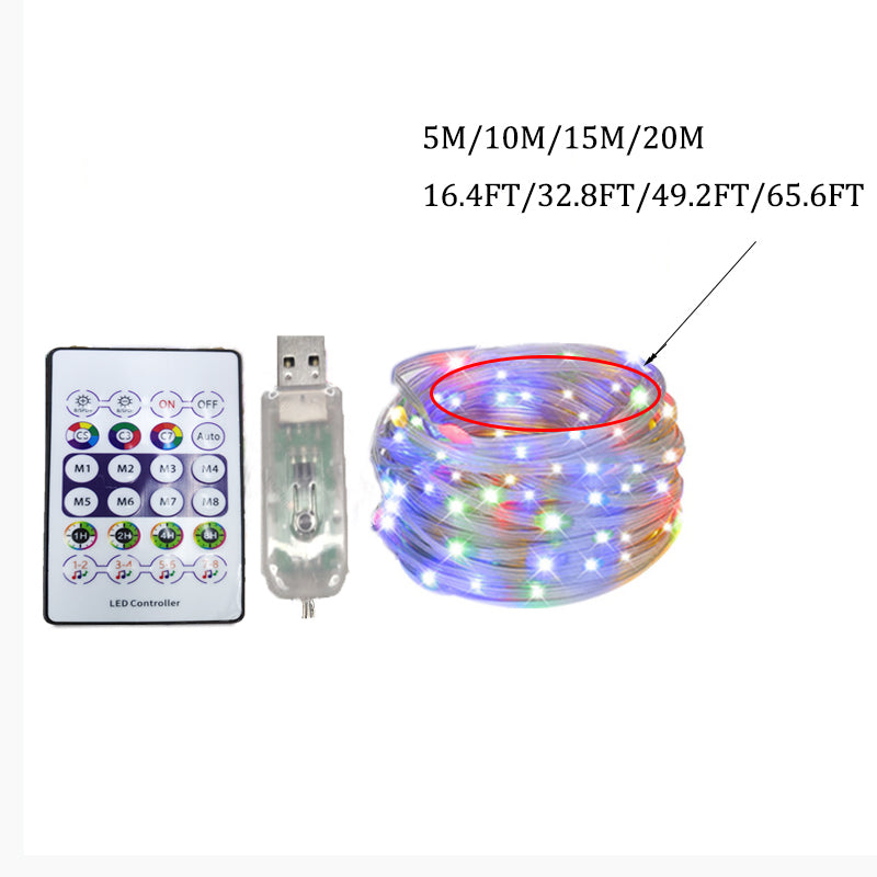 Outdoor RGB LED Rope Lights with Remote Control - 200 LEDs, Plug-In, Durable String Lighting