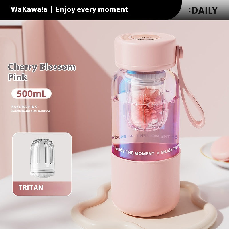 Magnetic Elastic Tea Water Separator Glass Cup with Lid 500mL