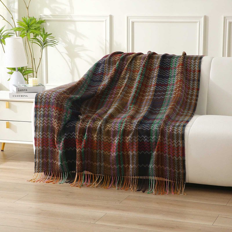 Ethnic Striped Deer Plush Woven Blanket - Multi-Color Home Bedding