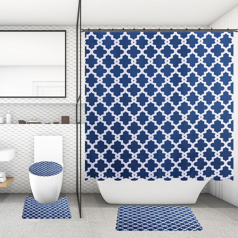 Bathroom Shower Curtain and Floor Mat Set Ocean World Printing - 4 Piece
