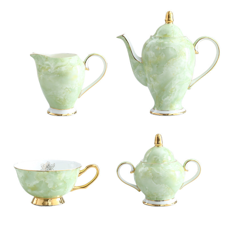 Modern Green Bone China Coffee Set with Gold Tracing - 8-Piece Tea & Coffee Service