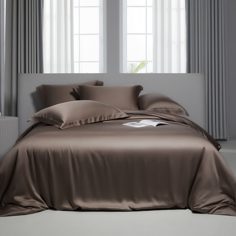 Lyocell Bed Sheet Quilt Cover Set - Summer Ice Silk Solid Color Bedding