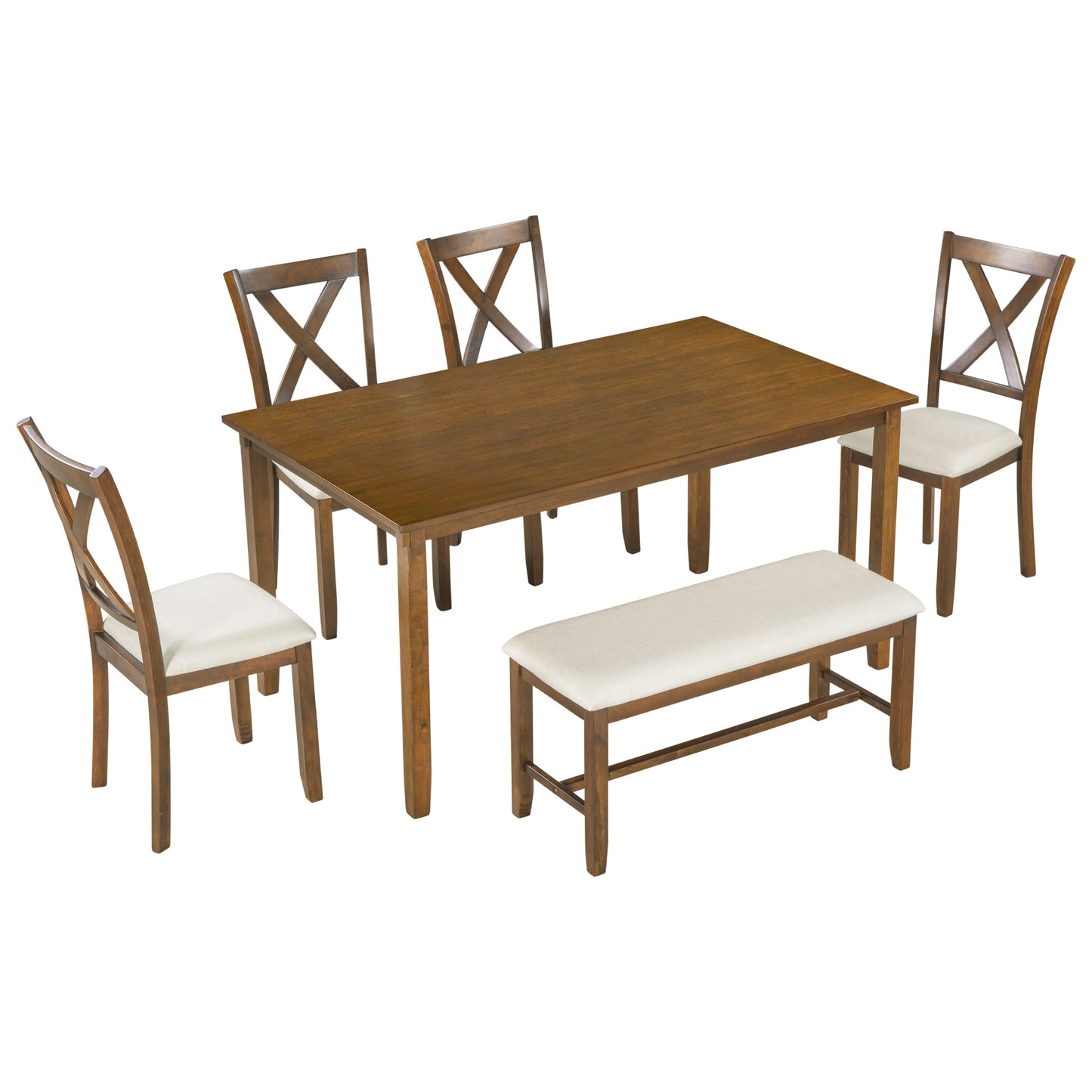 6-Piece Wooden Dining Table Set with Chairs and Bench - Natural Cherry