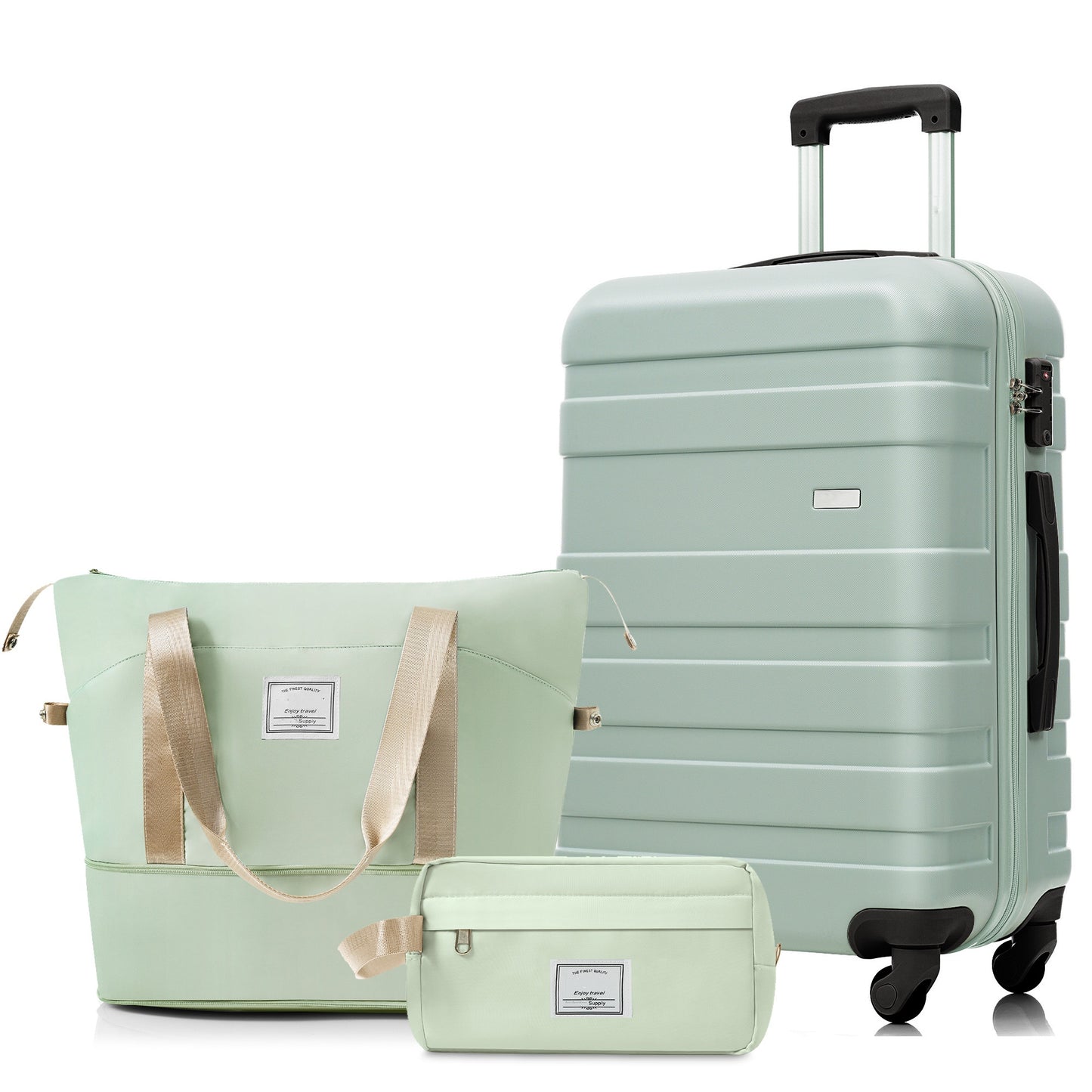 3-Piece Luggage Set - 24in Suitcase, Travel Duffel & Toiletry Bag - Light Green