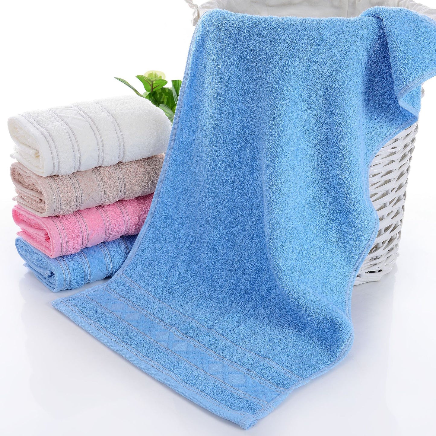 Pure Cotton Towel - Soft, Highly Absorbent, Solid Color, Embroidered All-Cotton