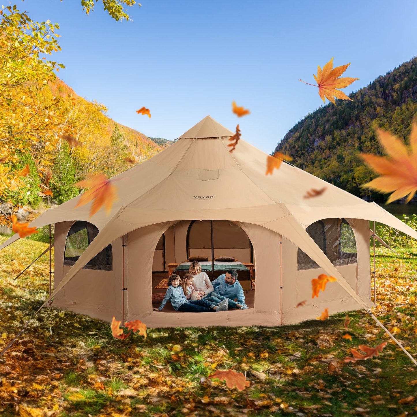 4-Season Canvas Bell Tent 5m/16.4ft for Camping & Family Outdoor Use with Stove Jack
