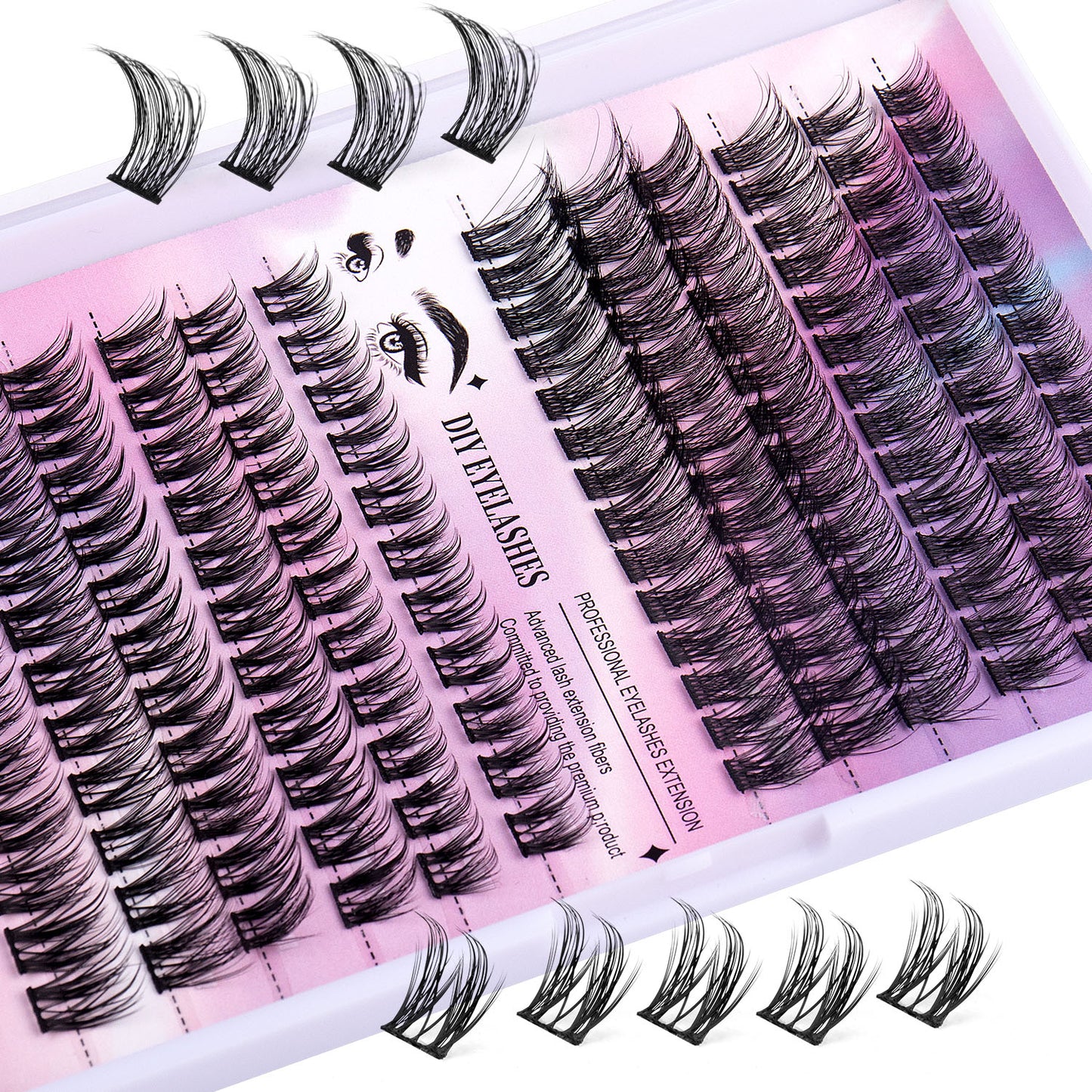12-Row Segmented Cluster Eyelash Extension Set - Natural DIY Lash Kit