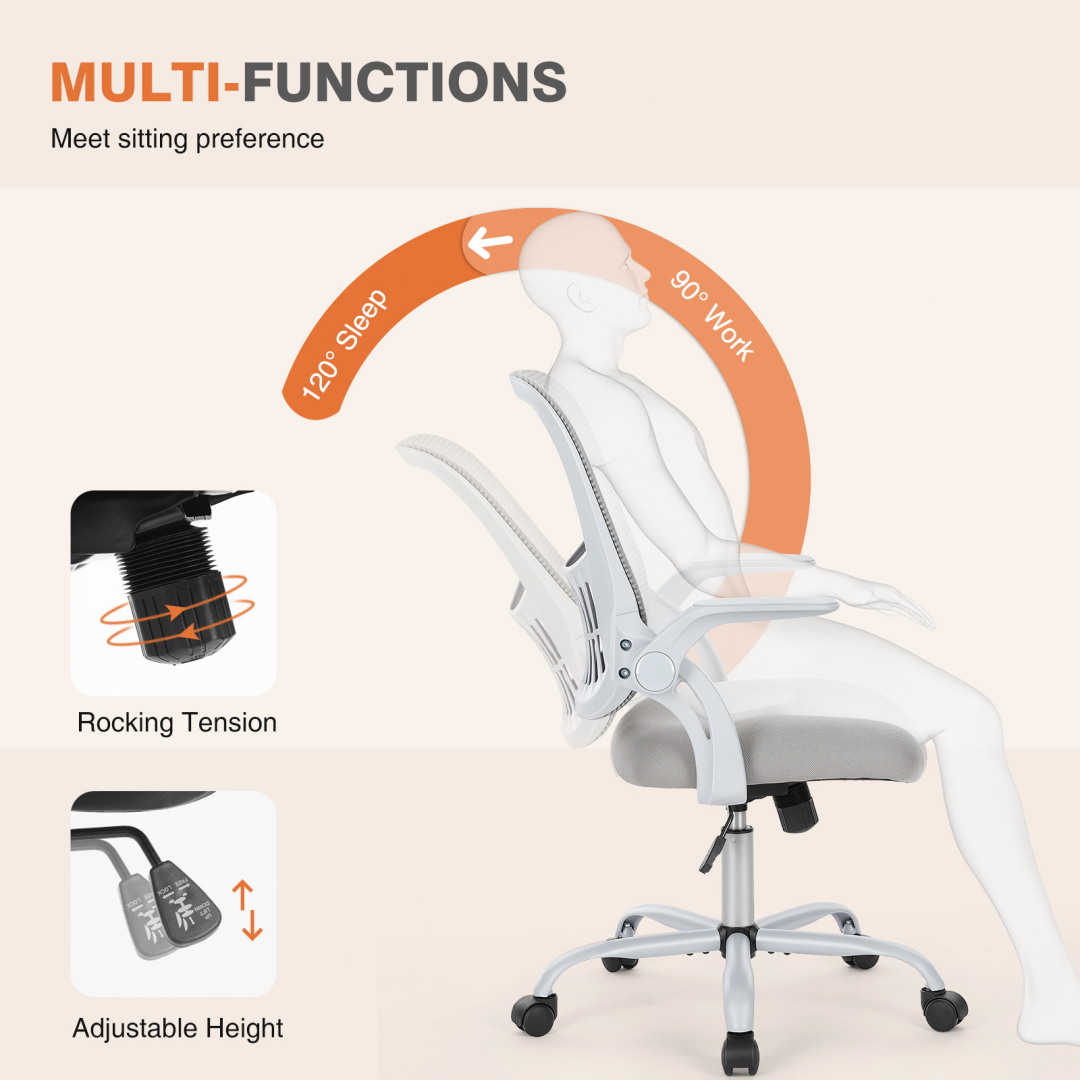 Ergonomic Mid Back Office Chair with Lumbar Support - Grey