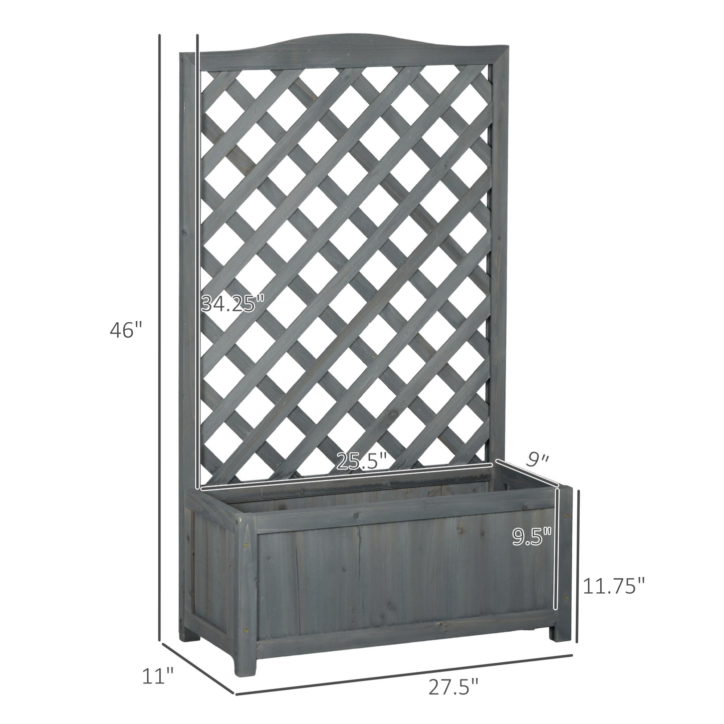 46-Inch Wooden Garden Planter with Trellis for Vegetables Herbs Flowers - Gray