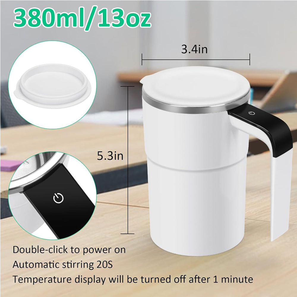 Self Stirring Coffee Mug with LED Display - White
