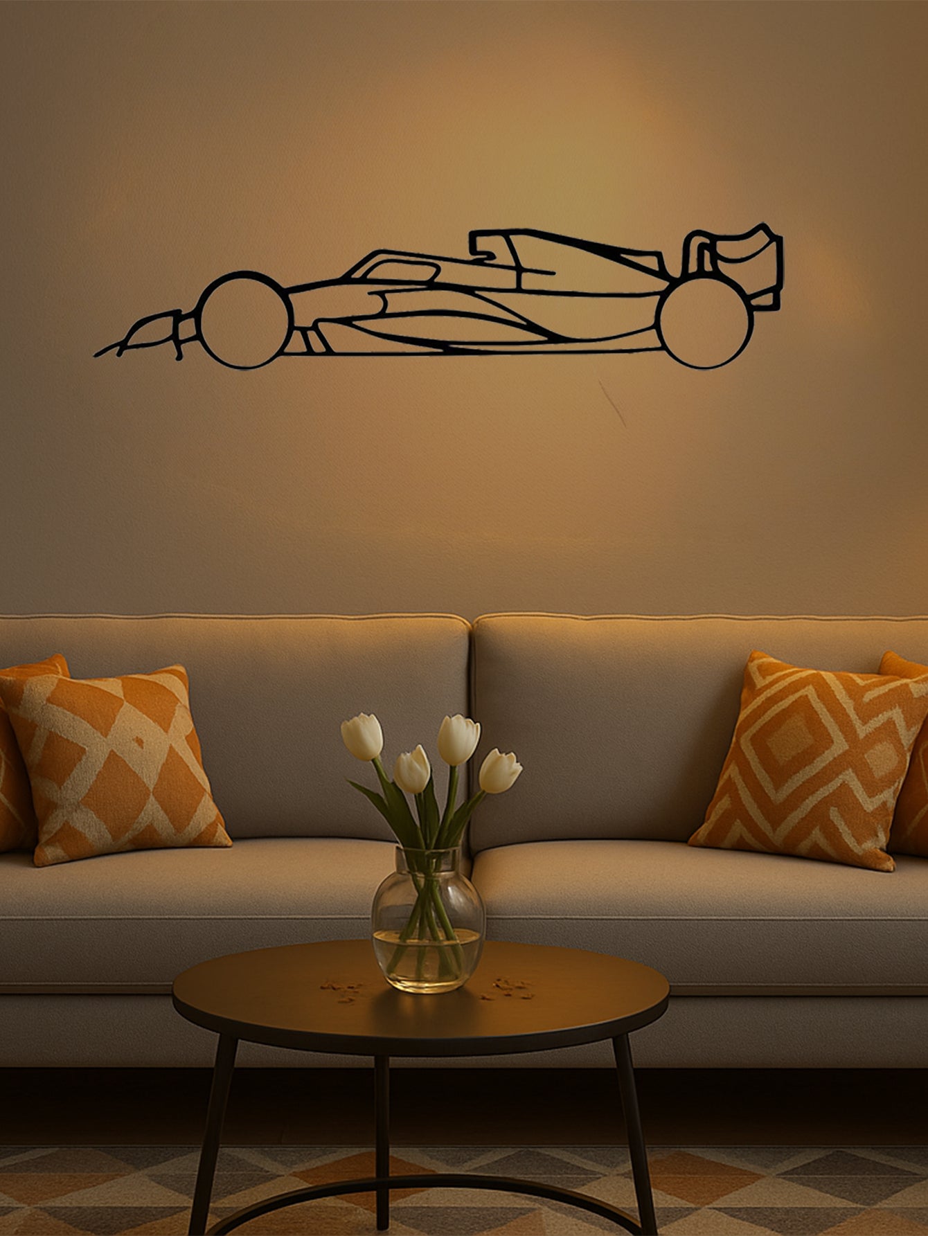 Laser-Cut Metal Wall Art - Sports Car Silhouette Decoration