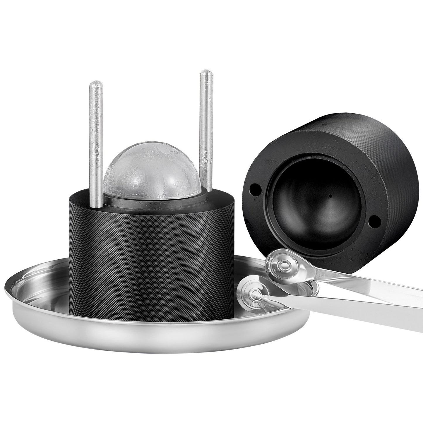 Ice Ball Maker - 2.4-Inch Press Kit with Tong & Tray - Black