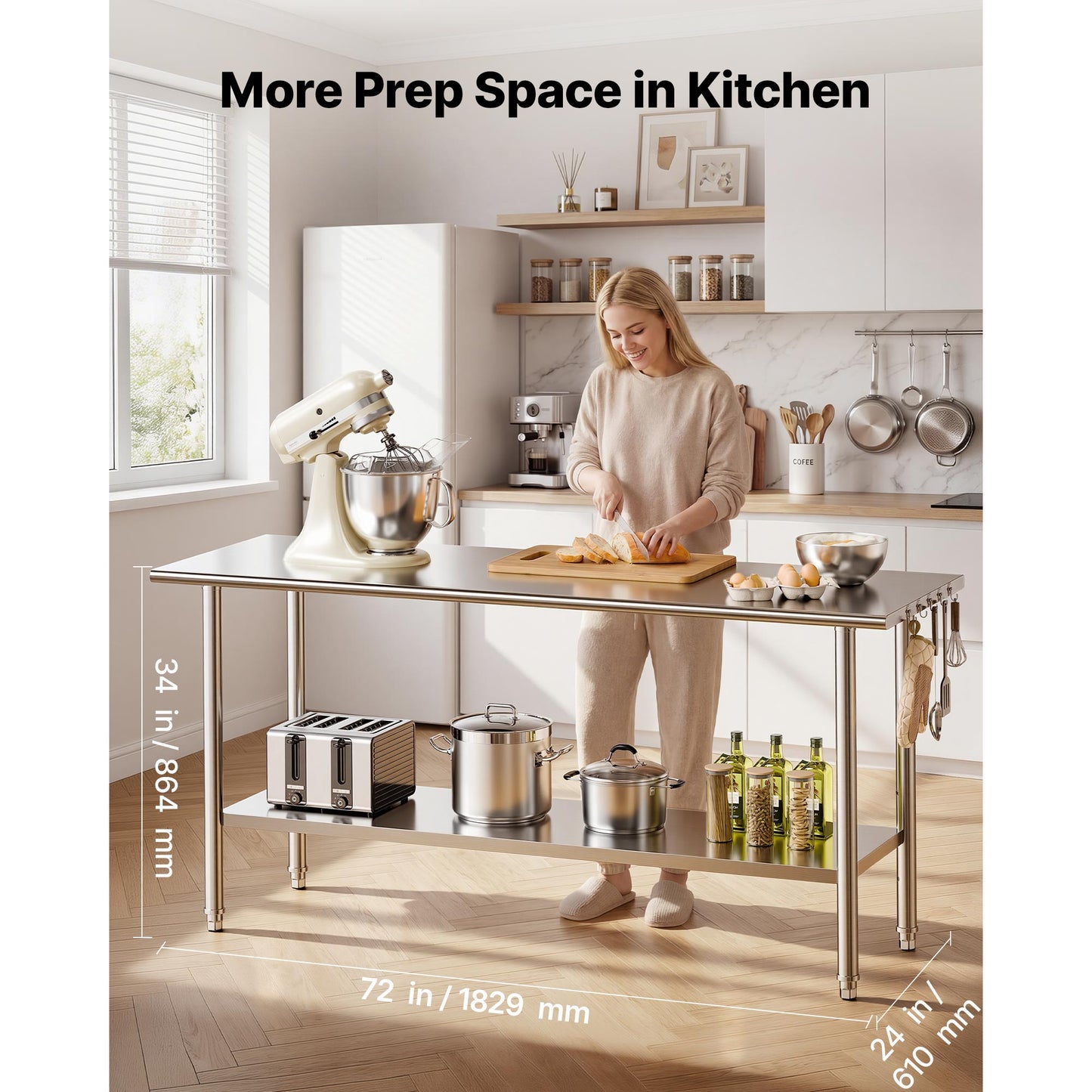 Stainless Steel Work Table 24x72 Inch Food Prep Kitchen Workstation with Adjustable Shelf