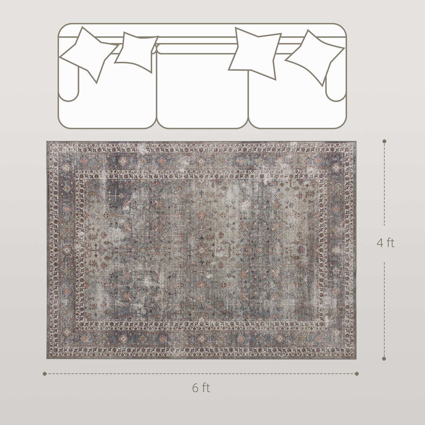 Machine Washable Non-Slip Area Rug 4x6 - Dark Mixed-Brown