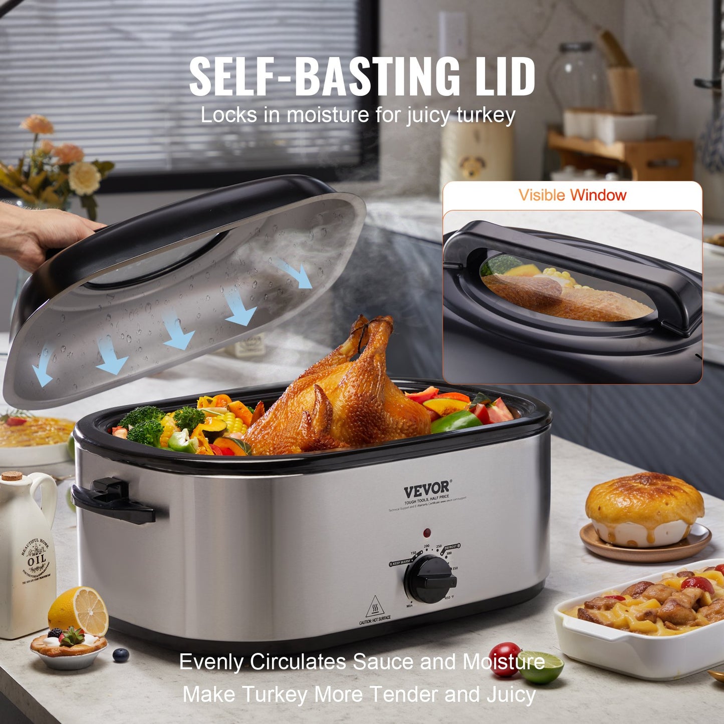 Electric Roaster Oven 24 Qt with Self-Basting Lid & Adjustable Temp, Fits 28 lb Turkey
