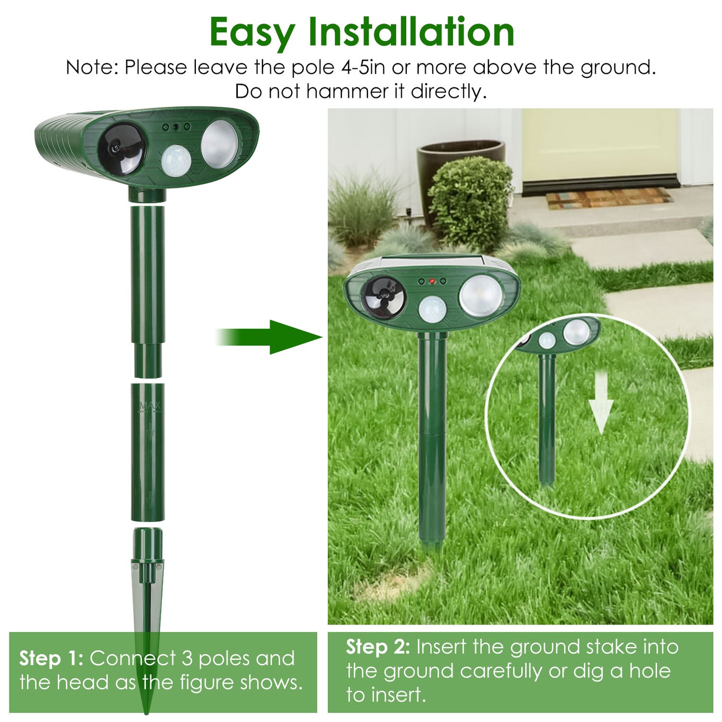 Solar Ultrasonic Animal Repeller with LED Flashing Light