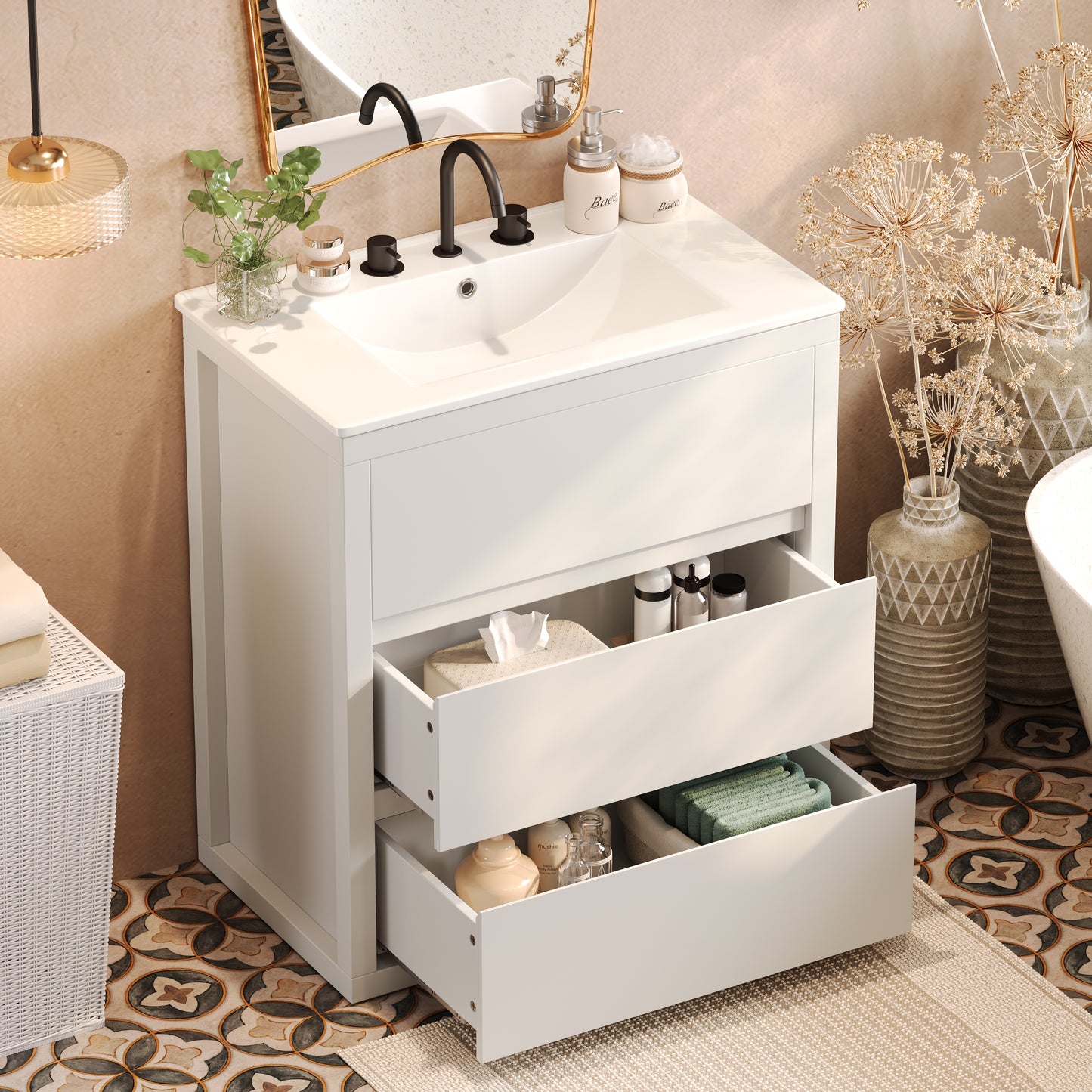 30" Freestanding Bathroom Vanity with Ceramic Sink & Soft Close Drawers