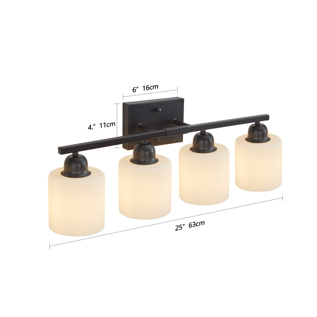 4-Light Modern Black Bathroom Vanity Light Fixture - Frosted Glass Shades