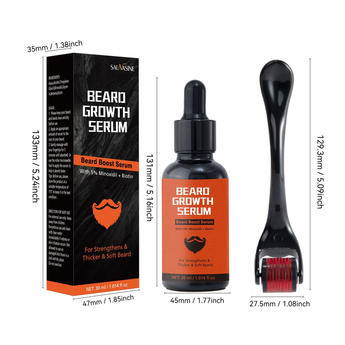 Beard Microneedle Roller & 30ml Beard Serum Set - Facial Grooming
