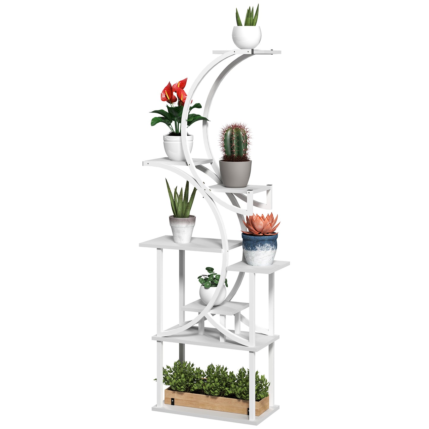 8-Tier Indoor Plant Stand Corner Shelf - White S-Shaped Multi-Level Garden Rack