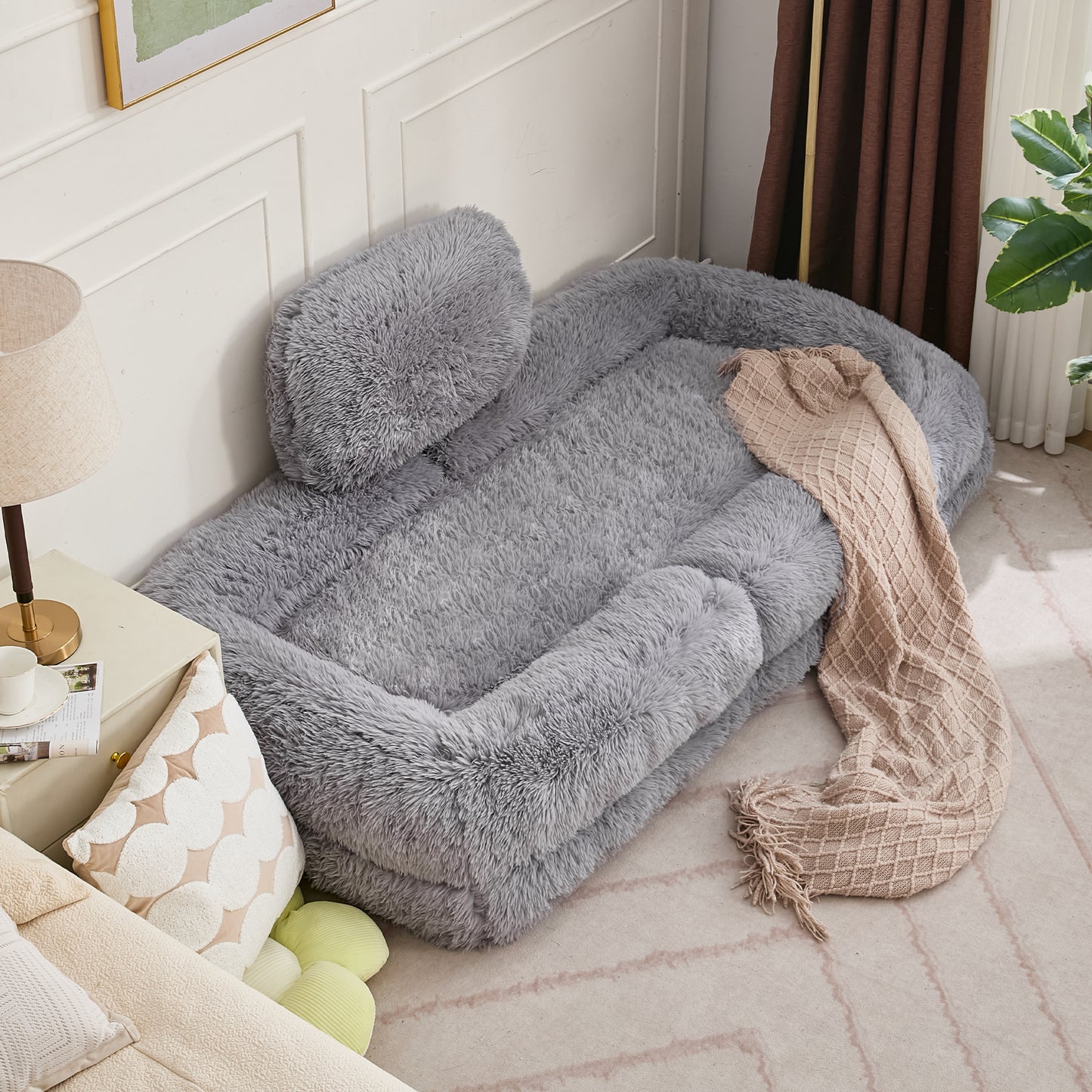 5-Position Adjustable Human Dog Bed & Lazy Sofa - Light Gray