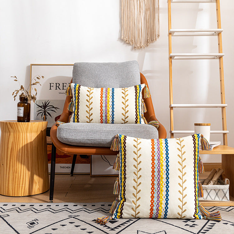 Moroccan Style Cotton Fringed Pillowcase - Home Textiles