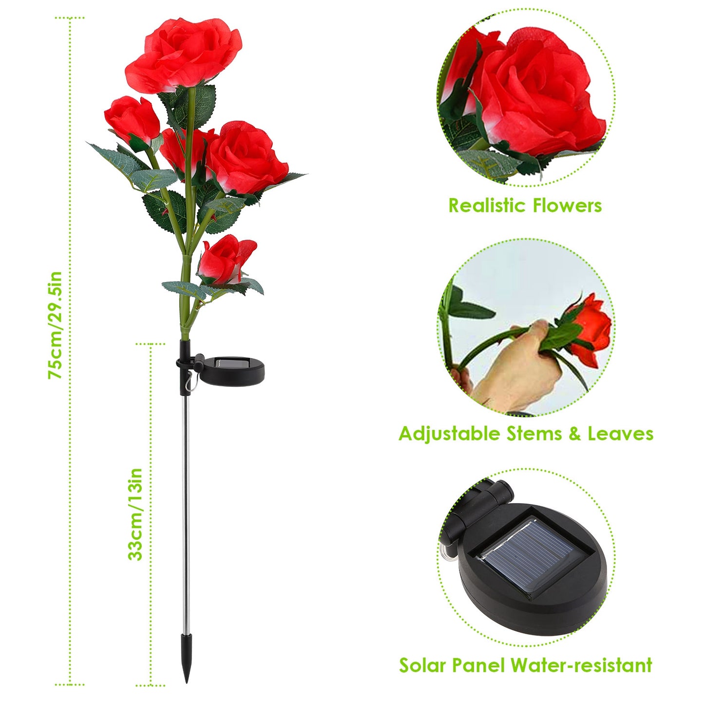 Solar Powered Rose Flower LED Lights - 2Pcs Outdoor Decorative Lamps