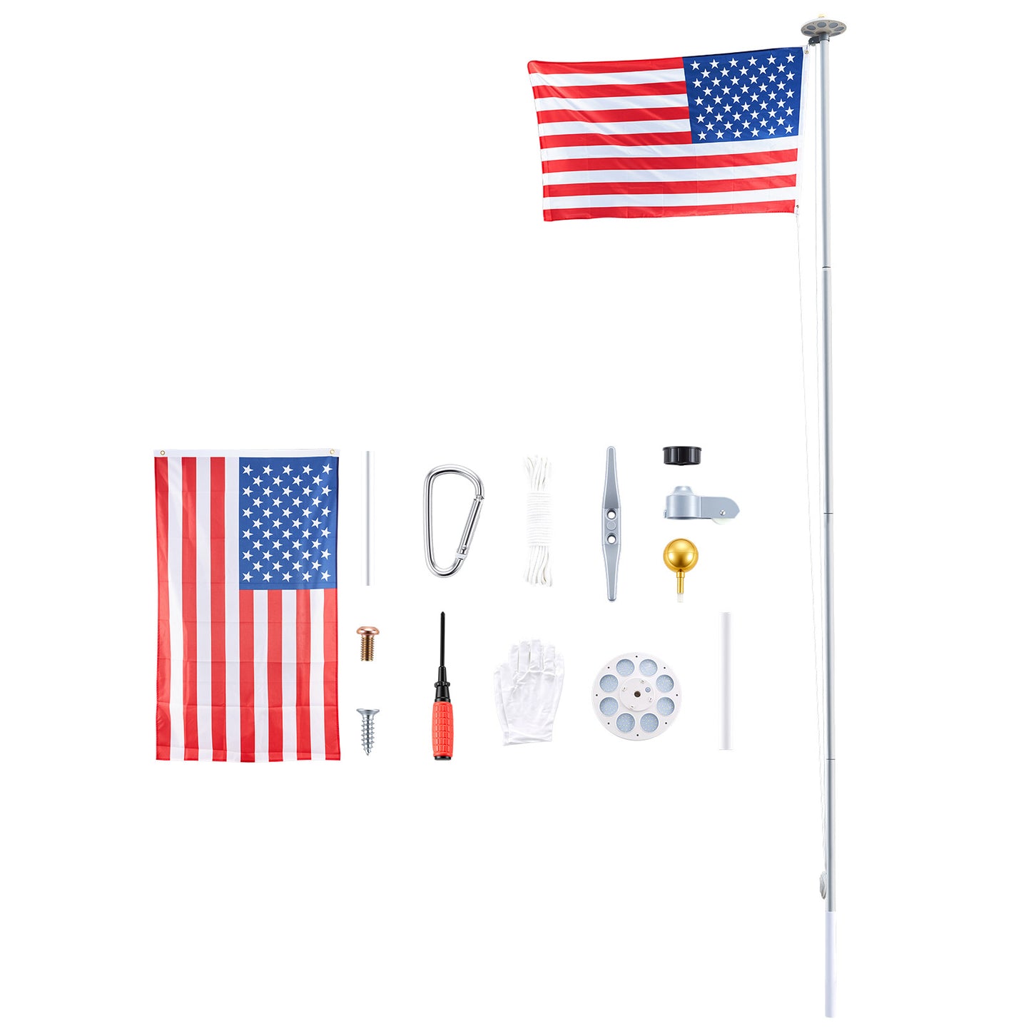 25ft Heavy Duty Aluminum Flag Pole Kit with 136 LED Solar Light - Yard & Garden