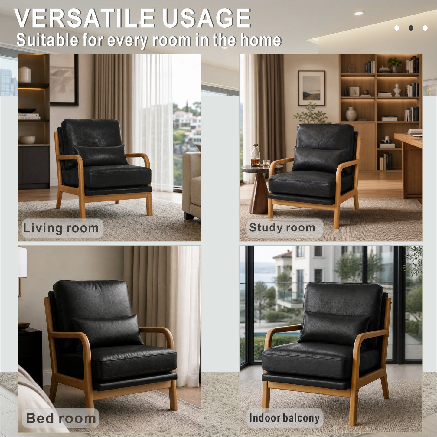 Mid-Century Modern Wooden Lounge Chair - Black