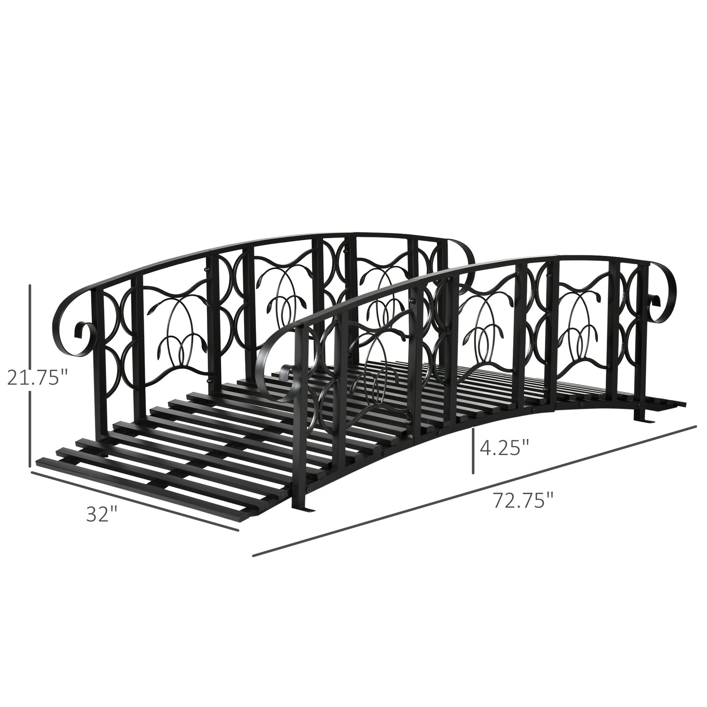 Metal Garden Bridge with 660 lbs Capacity - Black Yard Bridge with Vine Motifs