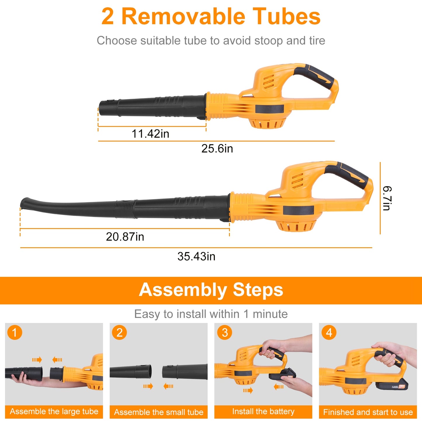 Cordless Handheld Leaf Blower with 124MPH Air Speed and 300CFM, 2-Speed, Orange