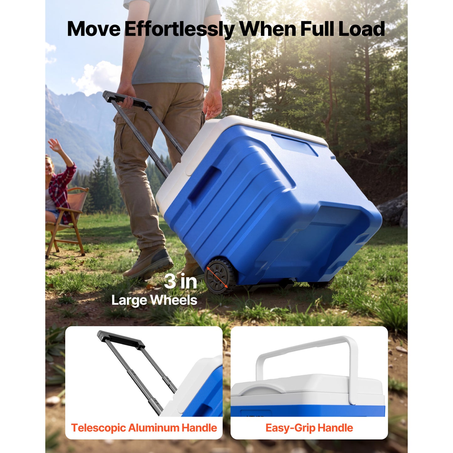 21QT Portable Rolling Cooler with Wheels - Leak-Resistant Insulated Cooler for Outdoor Picnics and Camping