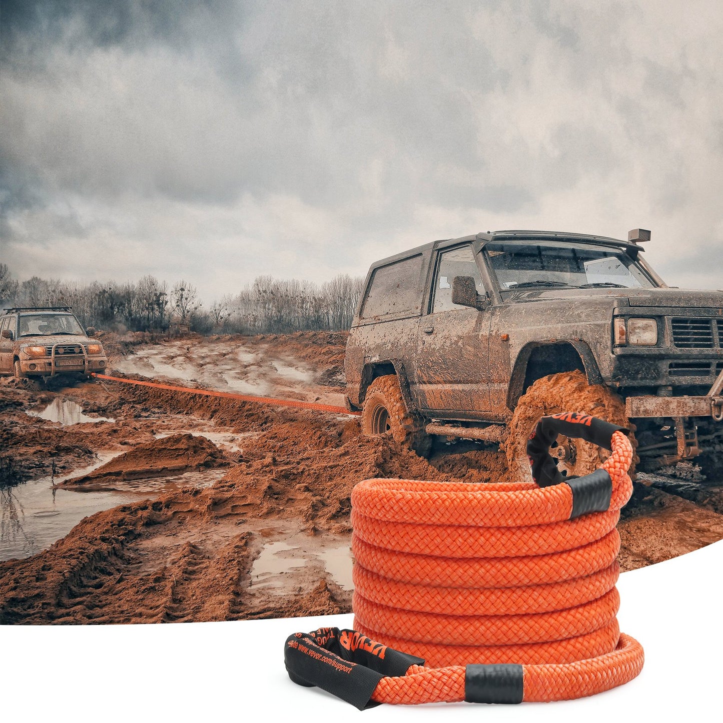 Heavy-Duty 20ft Off-Road Tow Rope 38,000 Lbs Elastic Snatch Strap Orange