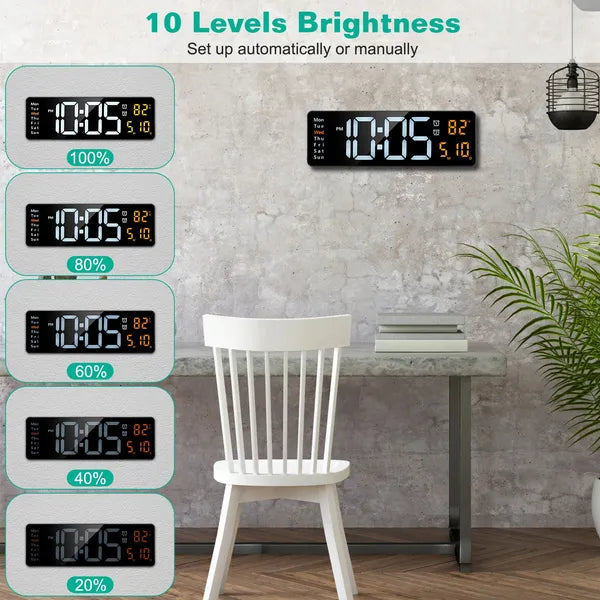 15.7in LED Digital Wall Clock with Remote Control - Black