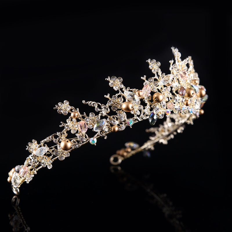 Baroque Crown Tiara with Earrings - Gold