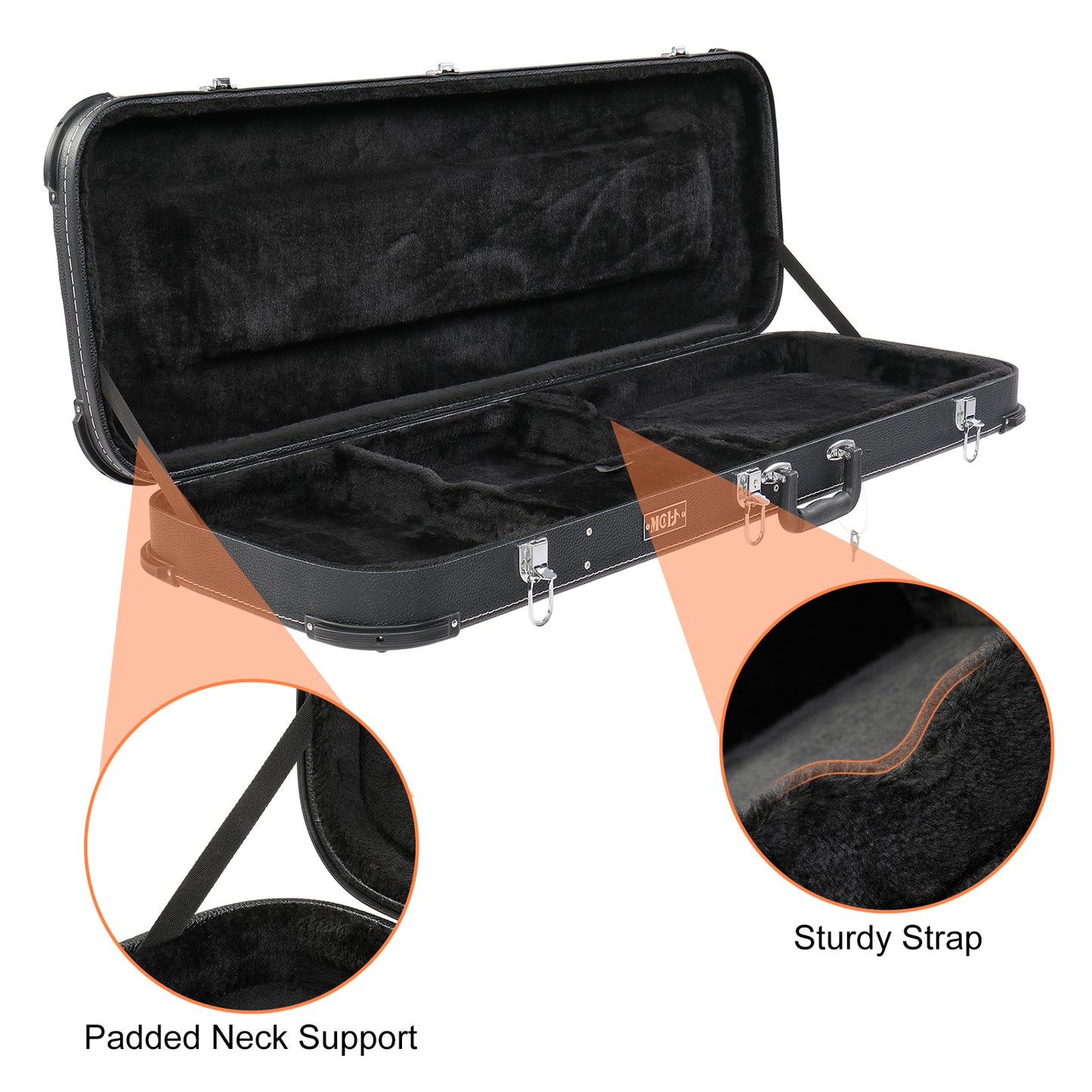 Electric Guitar Hard Case - Black Leather Square Design
