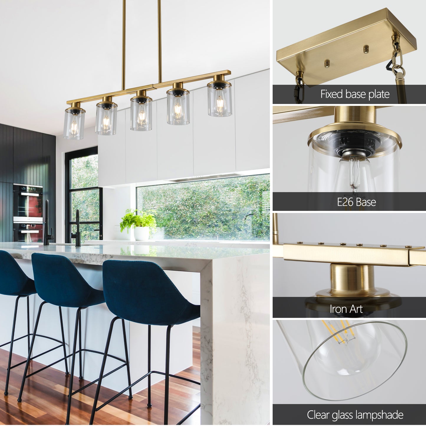 Modern Industrial 5-Light Chandelier - Golden Metal Frame