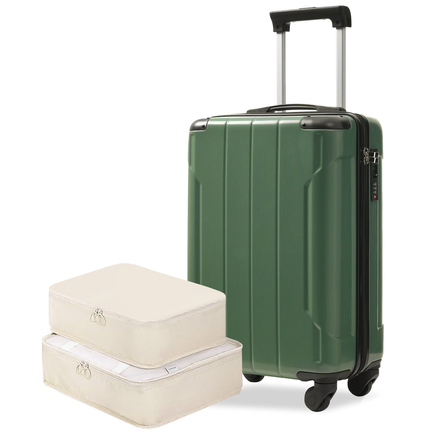20-Inch Hardshell Carry-On Luggage with TSA Lock & Packing Cubes - Blackish Green