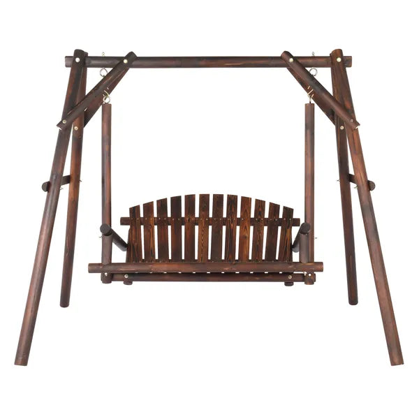 6.5ft Rustic Hardwood Garden Swing with Stand for 2 People