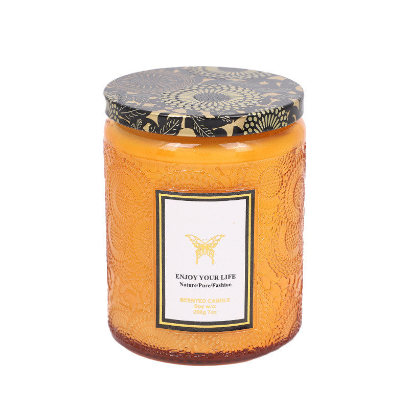 Embossed Glass Aromatherapy Candle - Handmade Fragrance Gift 200g