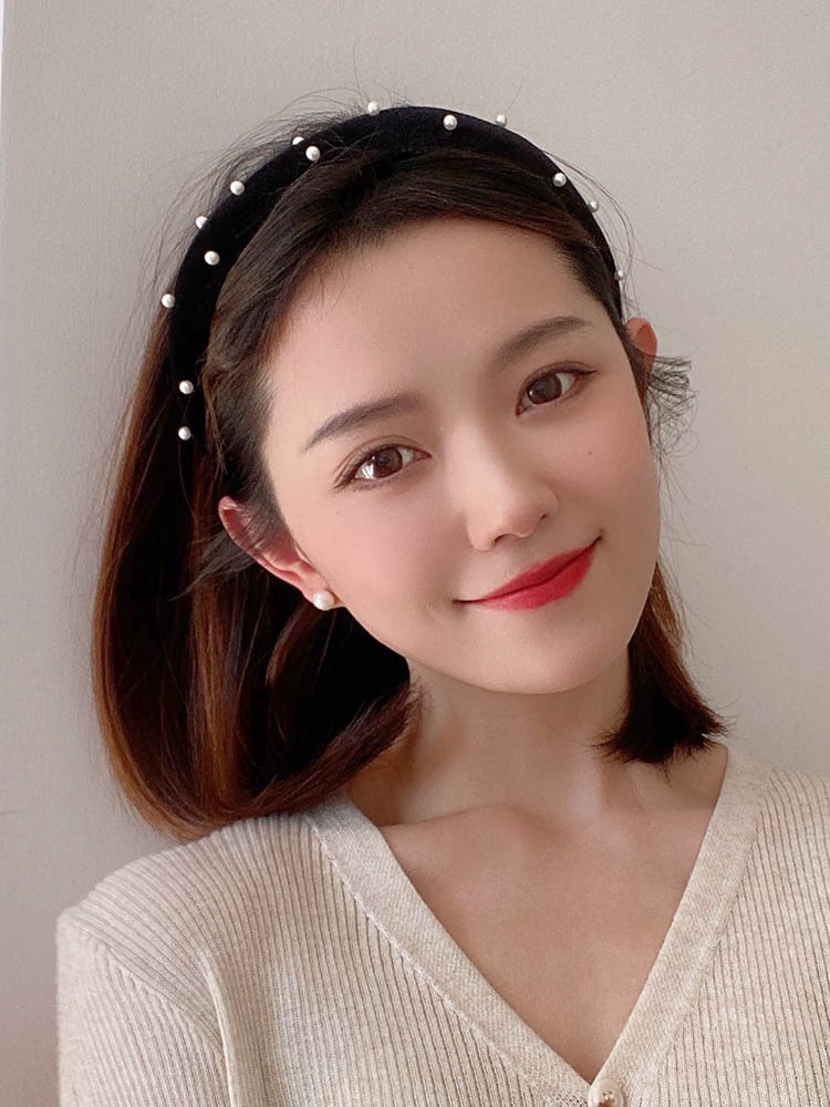 Black Velvet Pearl Headband