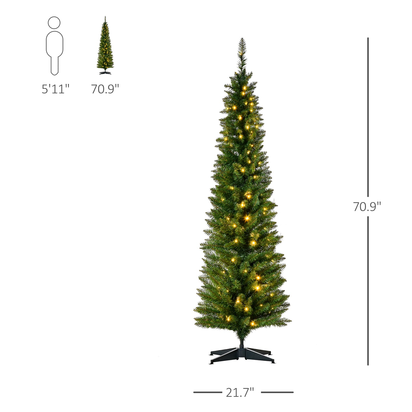 6' Pre-Lit Slim Noble Fir Artificial Christmas Tree - Green