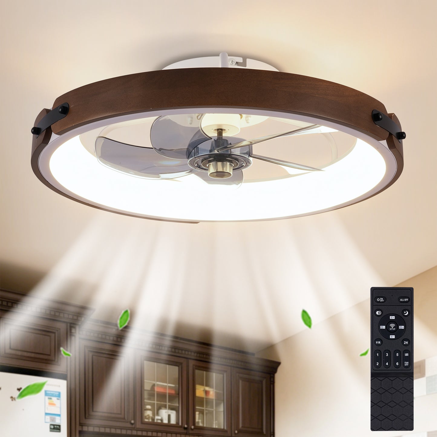 20" Ceiling Fan with Lights Kit and Remote Control - Walnut Black