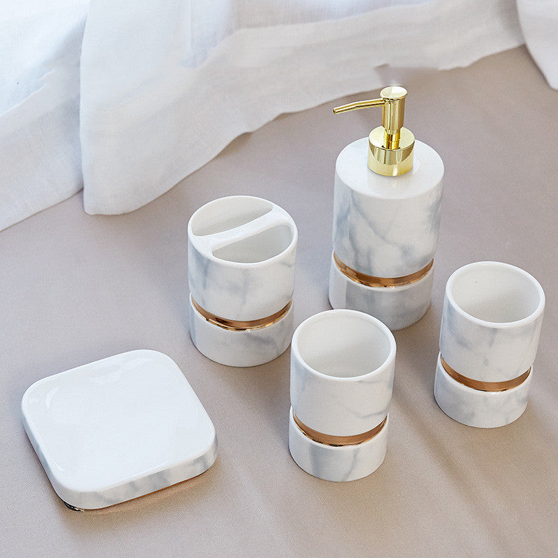 Marble Toiletry Set Bathroom Storage Organizer - 5 or 6 Piece with Tray