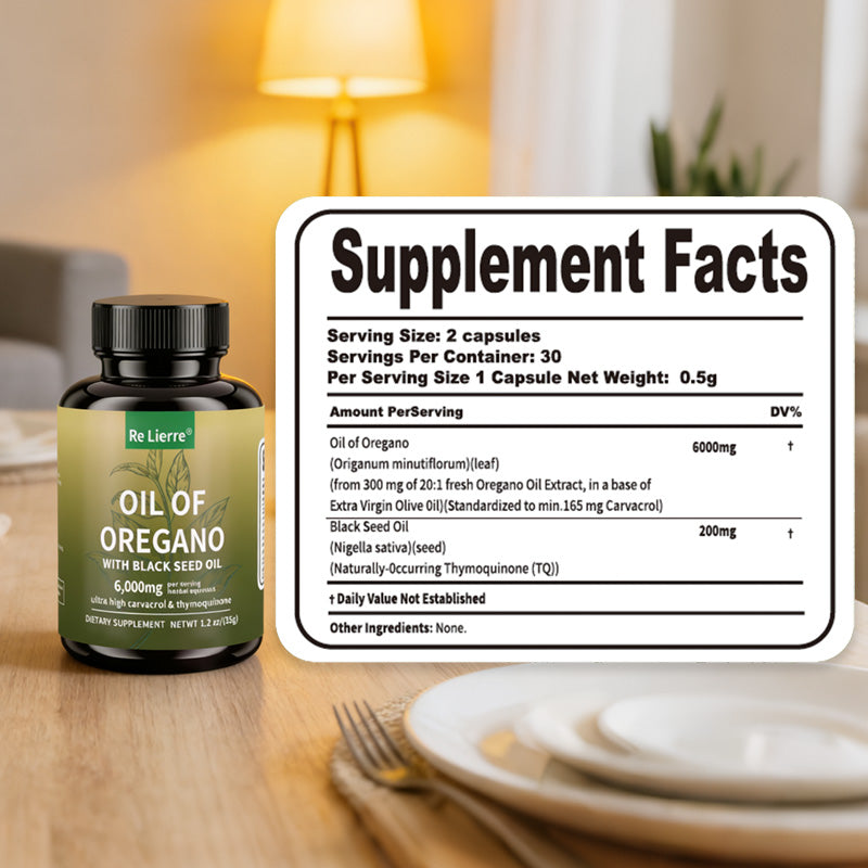 Oregano Oil & Black Seed Oil Capsules - 6000mg Herbal Supplement - 60 Count
