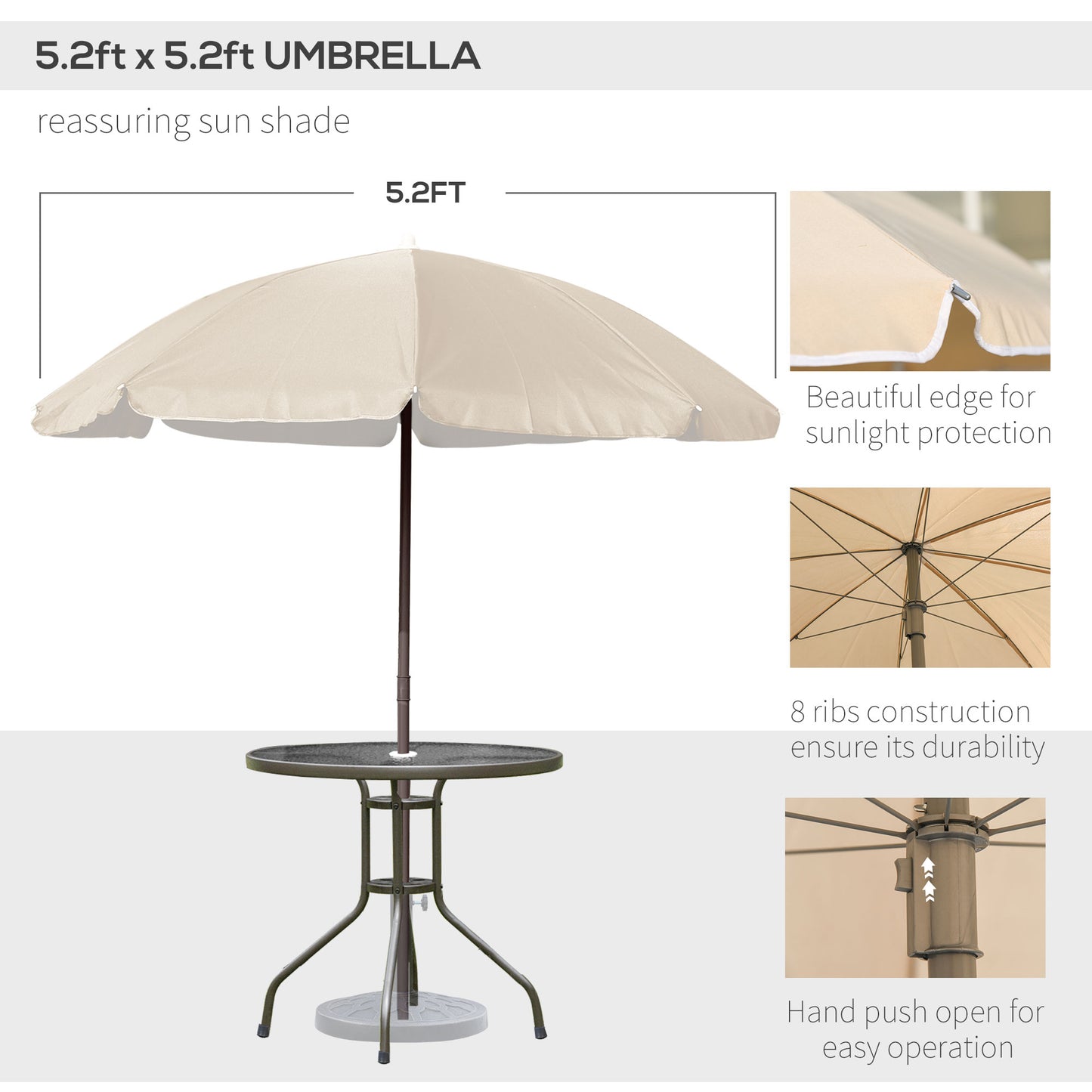 6-Piece Patio Dining Set for 4 with Umbrella - Beige